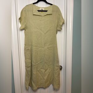 Flax by Jeanne Engelhart light green 100% Linen vintage Dress Size Small